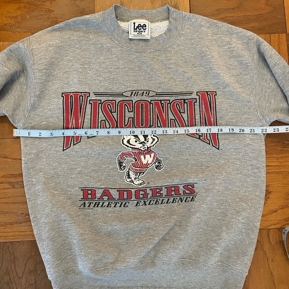 Vintage University of Wisconsin Badgers Crewneck Sweatshirt Gray M Lee Sport 90s - Picture 6 of 6